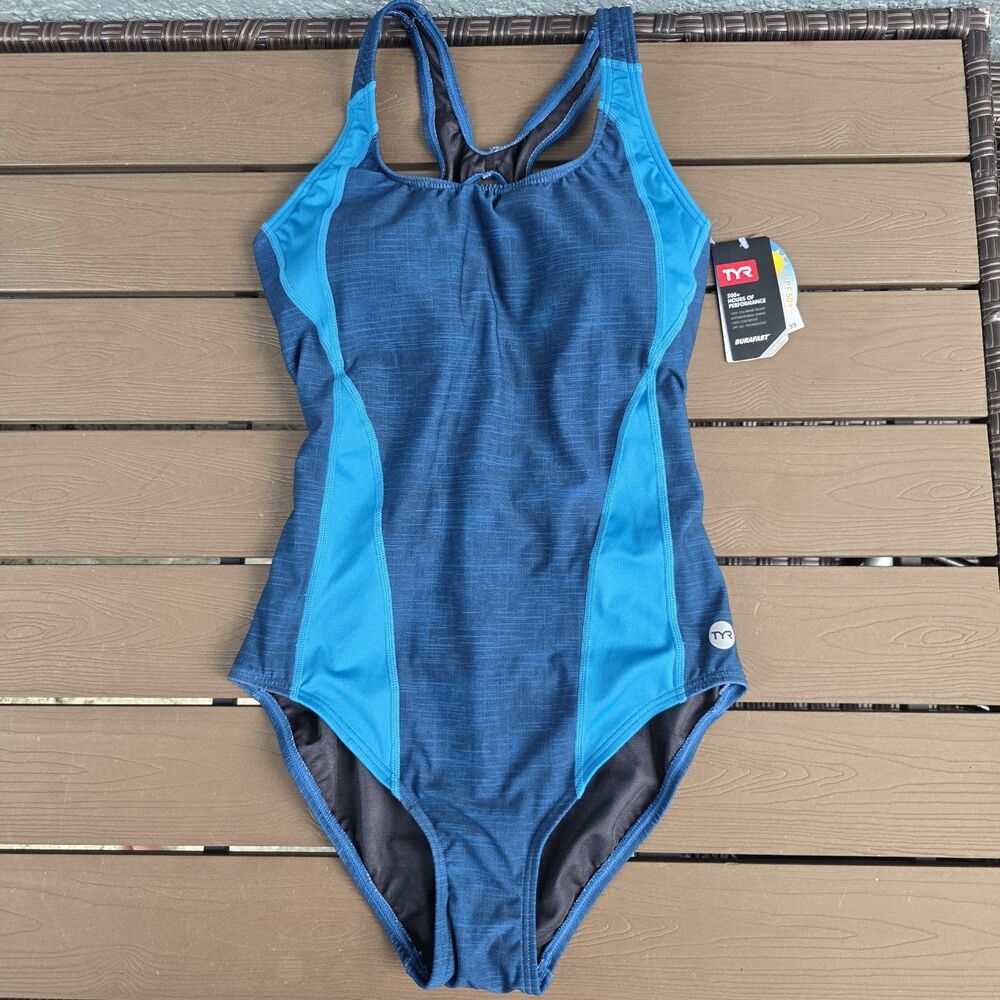 TYR Womens Durafast Navy Sandblast Max Splice Controlfit 1 Piece Swim Sz 12 New